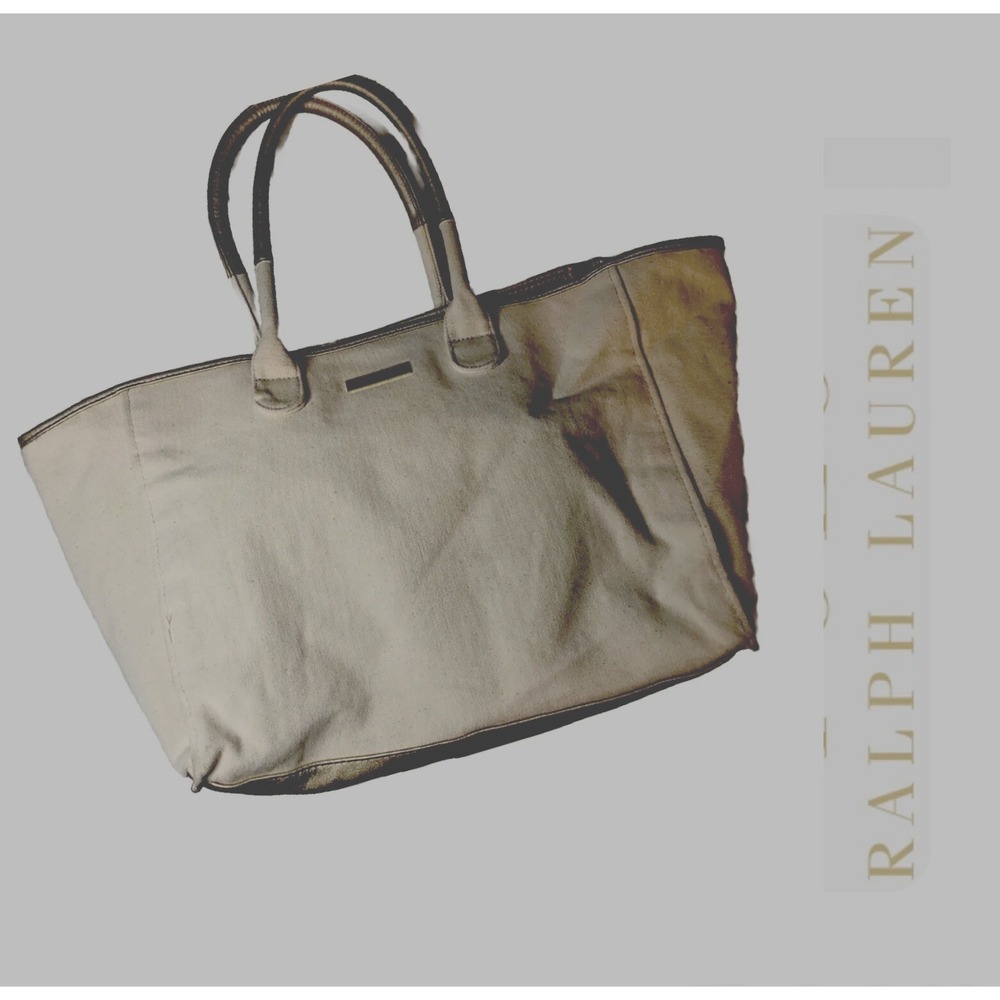 Ralph Lauren - Canvas -Tote - Overnight Bag - Purse - Metallic Gold Trim - Lined